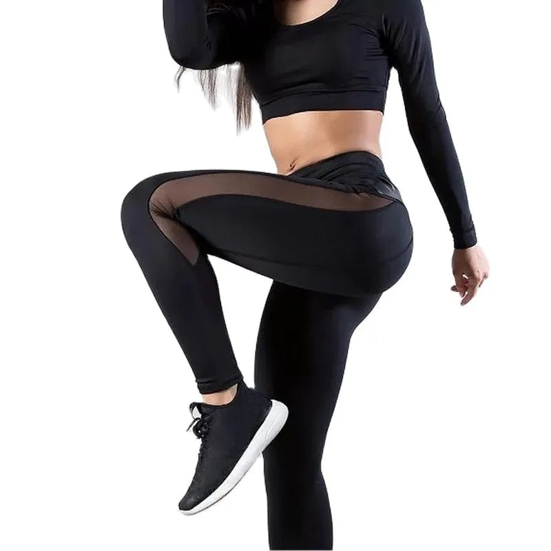 Vegan Leather Mesh Patchwork High Waist Push Up Workout Leggings