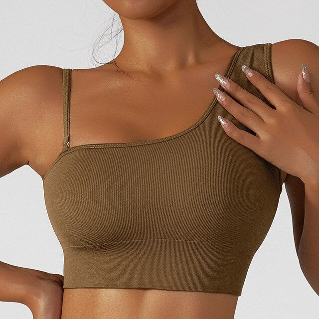 Oblique Shoulder Yoga Bra Top