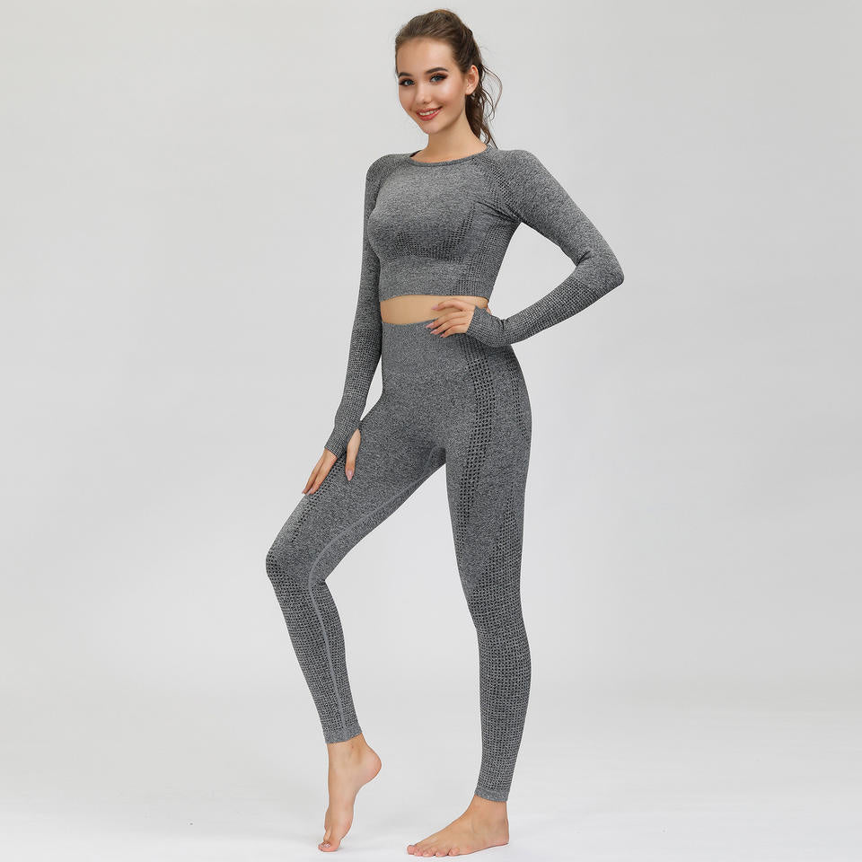 2Pc Seamless Yoga Set Leggings and Crop Top