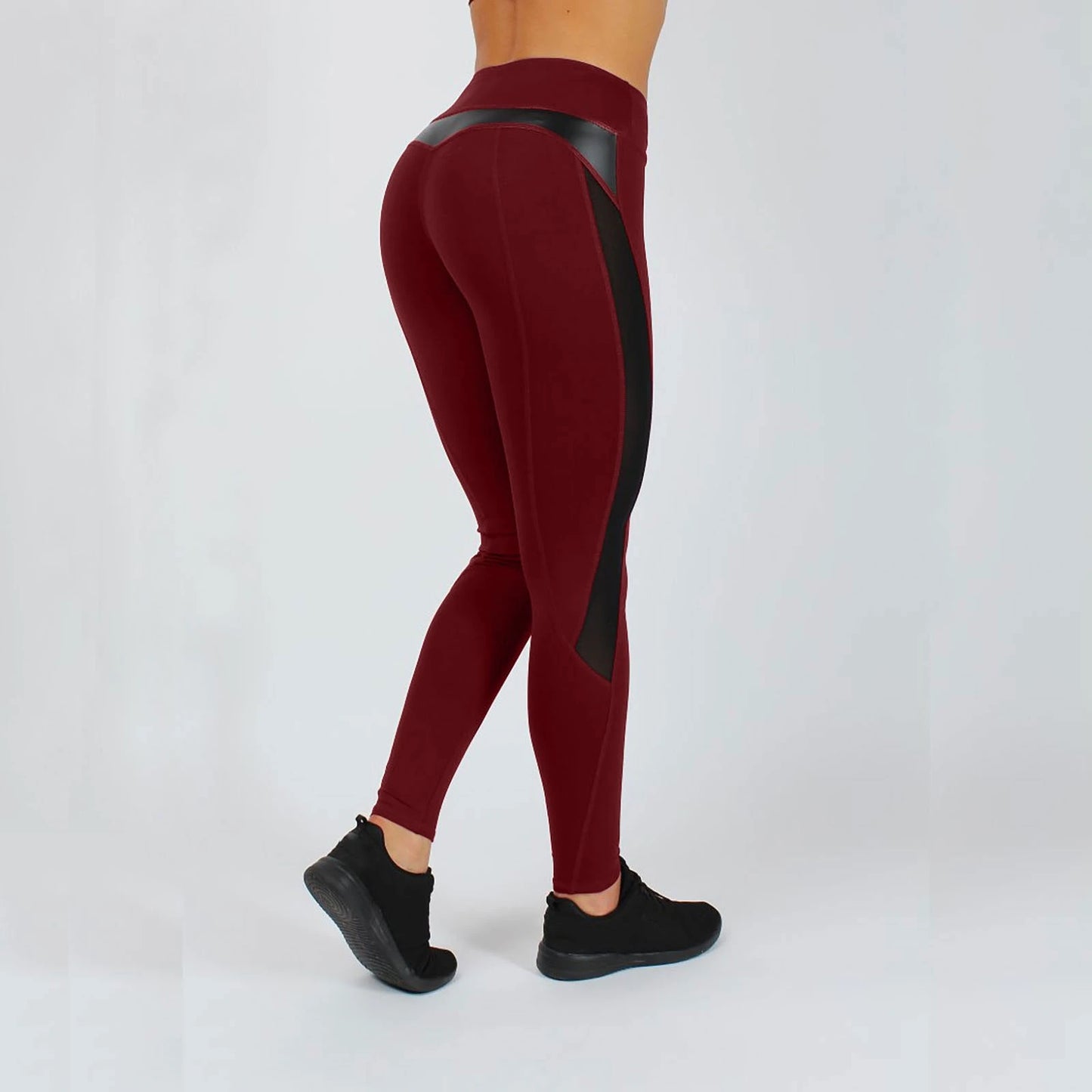 Vegan Leather Mesh Patchwork High Waist Push Up Workout Leggings